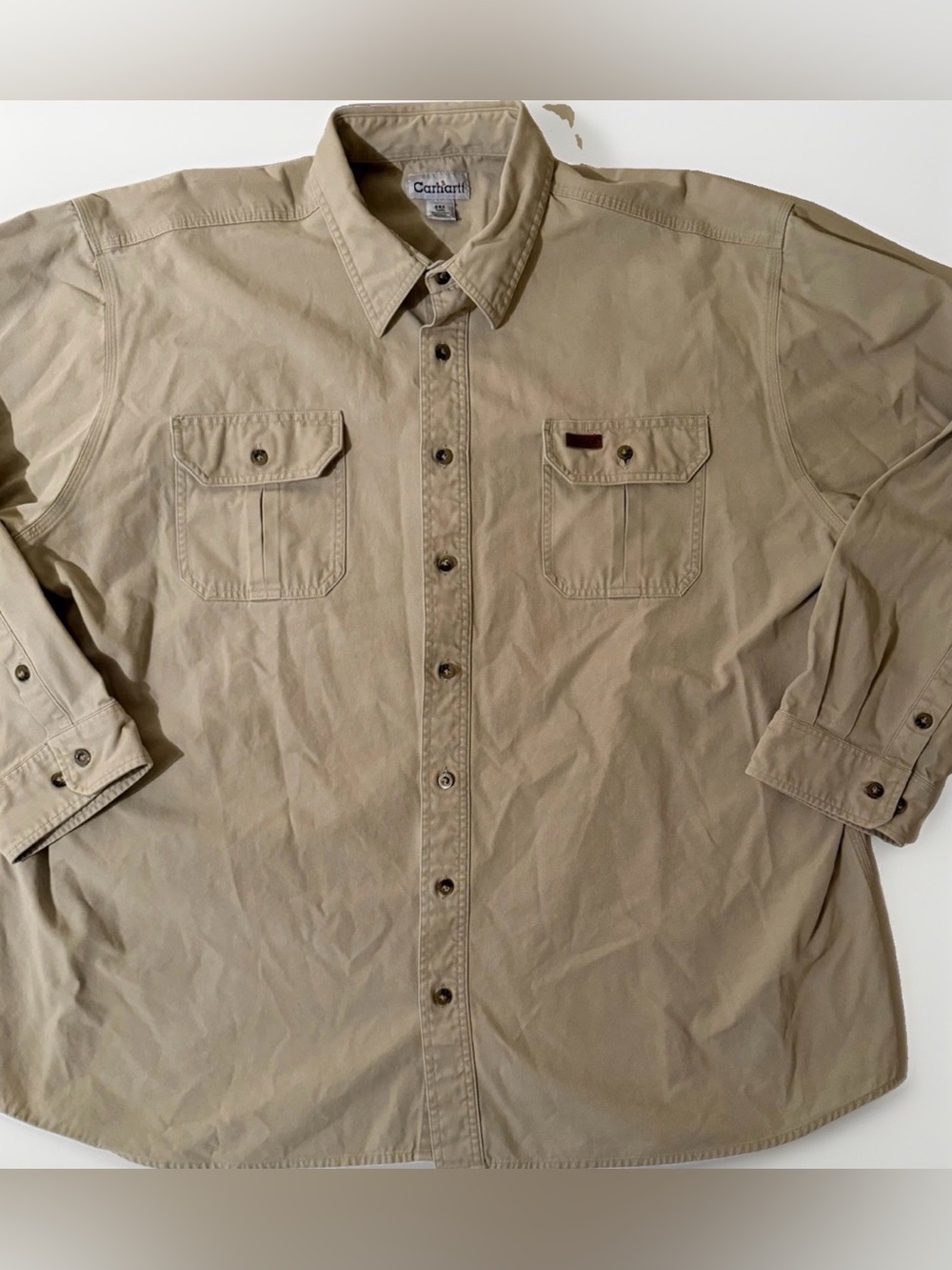 Carhartt Mens Tan Rugged Outdoor Wear Canvas Button Down Work Shirt 3XLT Tal